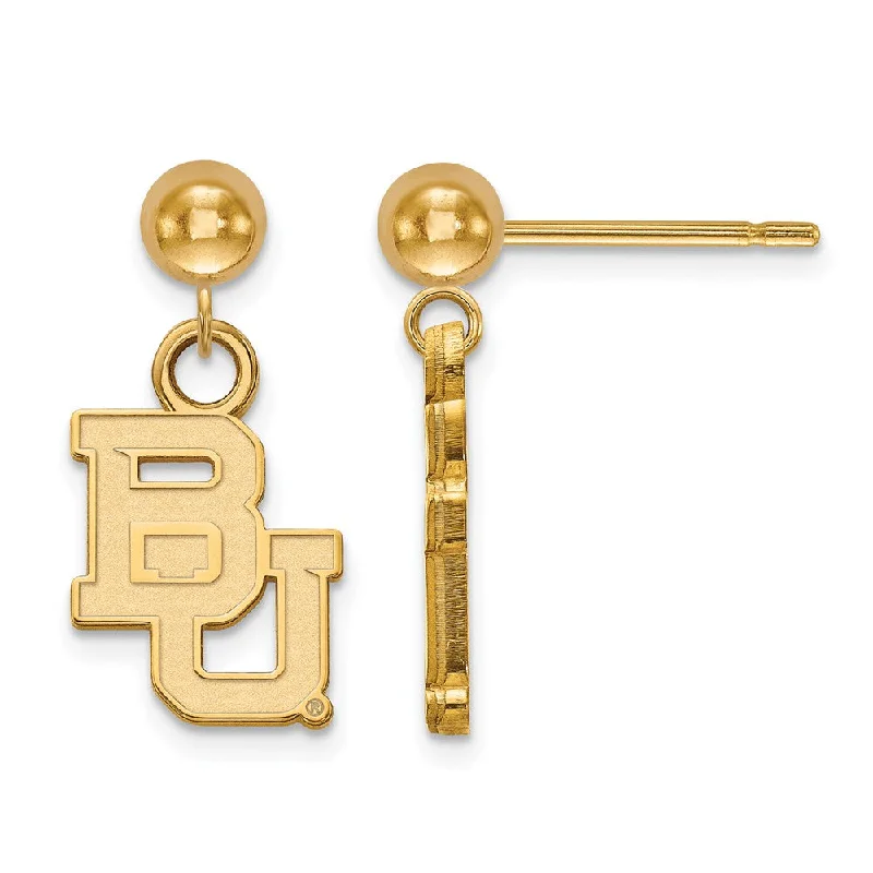 Pink Gold Earrings-14k Yellow Gold Baylor University Ball Dangle Earrings