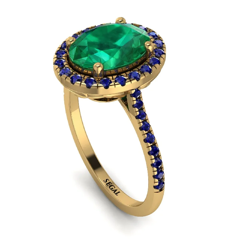 Colored Gemstone Ring-Gorgeous Oval Cut Emerald Pave Engagement Ring With Hidden Stone - Phoebe No. 64