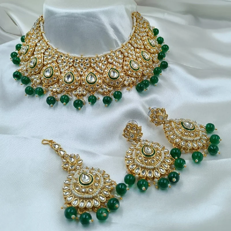 Custom Gold Pendant Necklace-Gehana Mahal Gold Plated Kundan Stone Choker Necklace Set