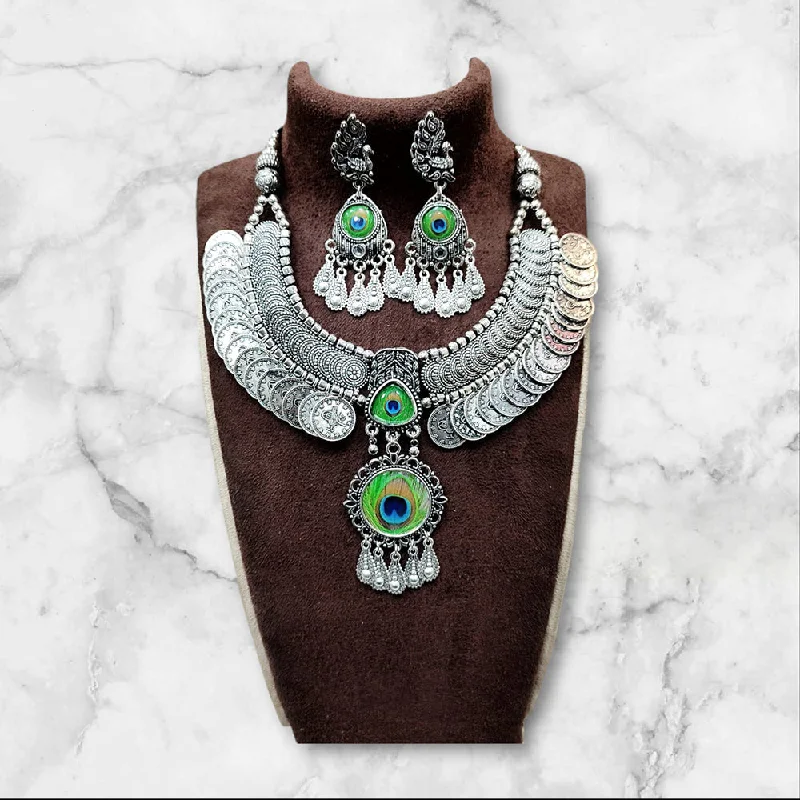 Classic Pearl Necklace-Manisha Jewellery Oxidised Plated Peacock Style Necklace Set