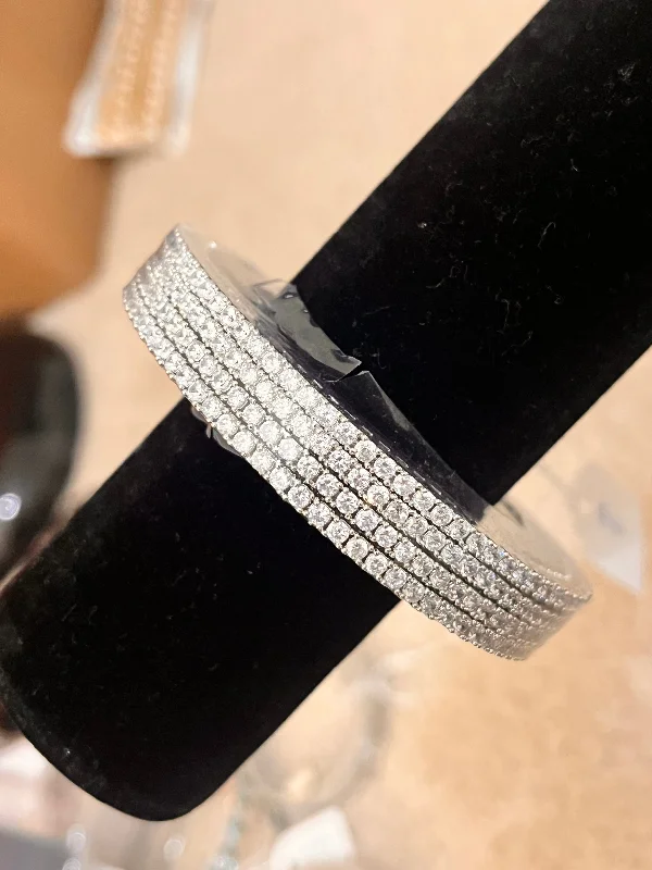 Diamond Bangles for Women-Stunning White Color American Diamond Silver Plated Bangles