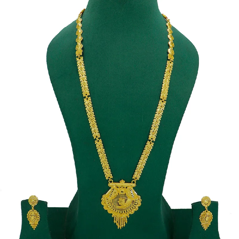 Silver Heart Necklace-Mahavir Gold Plated Long Necklace Set