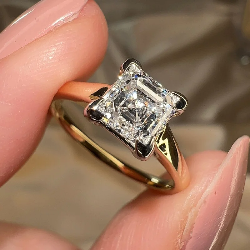 Elegant Wedding Band-"Brooke" 2.50 Carat Solitaire Princess Cut Diamond Platinum Prongs Yellow Gold Band Engagement Ring