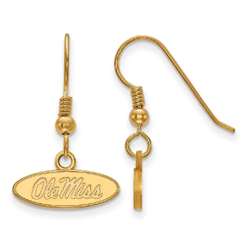 Beaded Drop Earrings-14k Gold Plated Silver Univ. of Mississippi XS (Tiny) Dangle Earrings