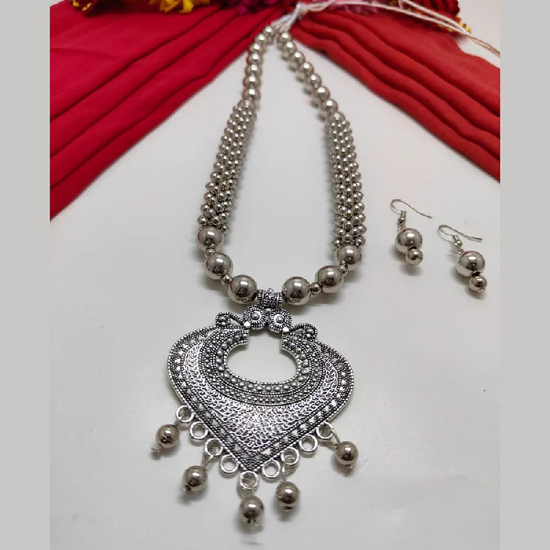 Modern Silver Necklace-Palak Art Oxidised Plated Necklace Set