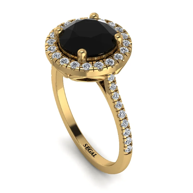 Gold Eternity Ring-Gorgeous Round Cut Black Diamond Pave Engagement Ring With Hidden Stone - Ellen No. 7