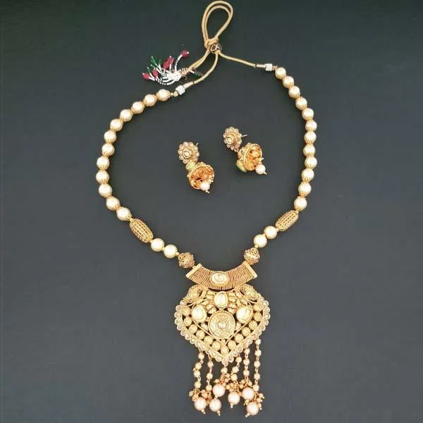 Statement Necklace for Bridesmaids-Darshana Jewels AD Stone Pearl Copper Necklace - FAP0185A