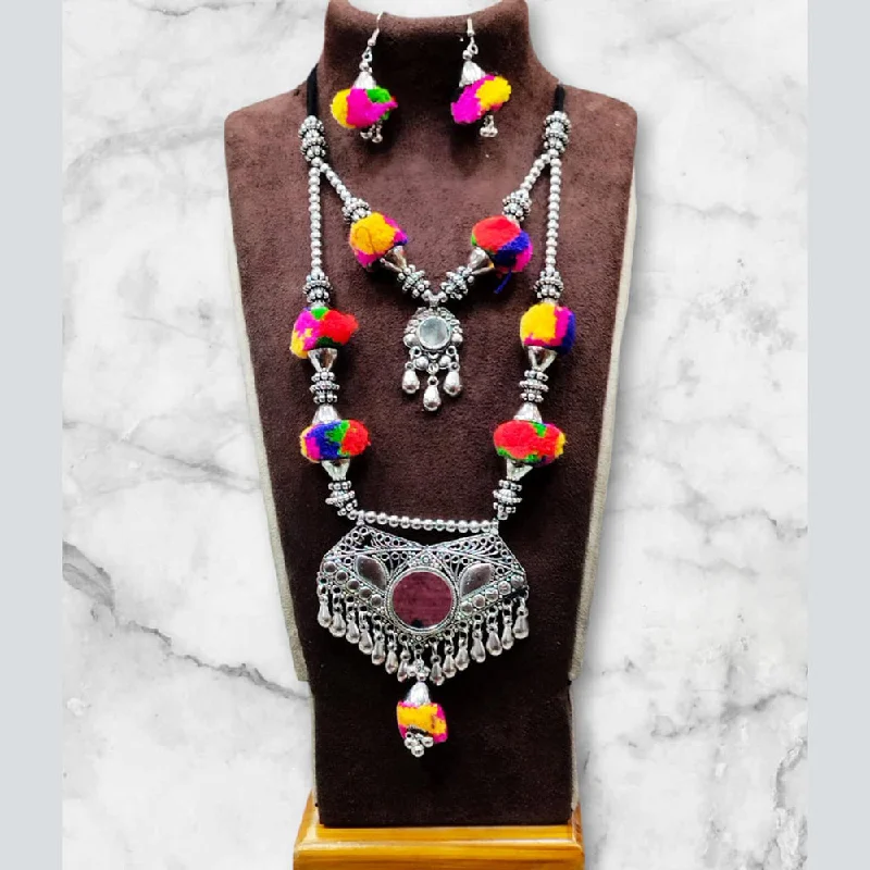 Trendy Chain Necklace-Manisha Jewellery Oxidised Plated Mirror And Pom Pom Necklace Set