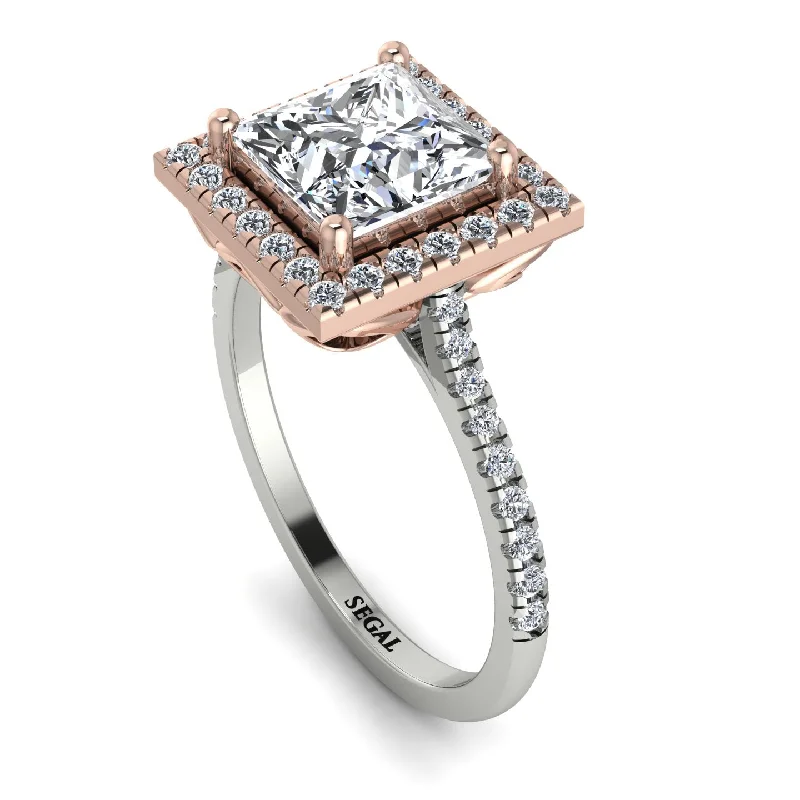 Antique Diamond Ring-Two Tones Gorgeous Princess Cut Diamond Pave Engagement Ring With Hidden Stone - Margot No. 78