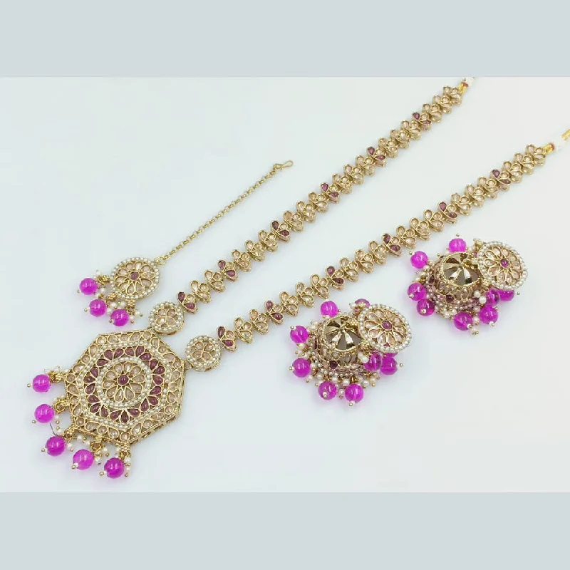 Personalized Silver Necklace-Rani Sati Jewels Gold Plated Crystal Stone And Beads Long Necklace Set