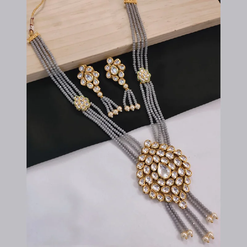 Wedding Pearl Necklace-SNERA Gold Plated Kundan Stone And Pearls Long Necklace Set