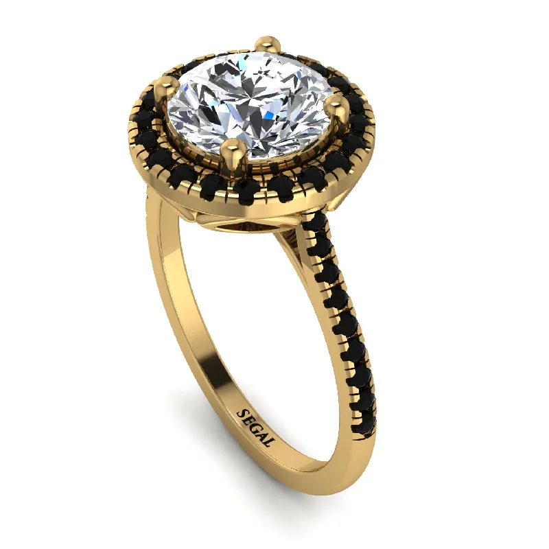 Classic Gold Ring with Diamonds-Gorgeous Round Cut Diamond Pave Engagement Ring With Hidden Stone - Ellen No. 31