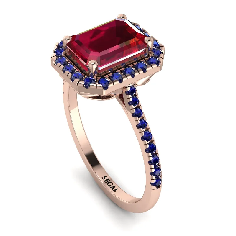 Custom Silver Engagement Ring-Gorgeous Emerald Cut Ruby Pave Engagement Ring With Hidden Stone - Veronica No. 71