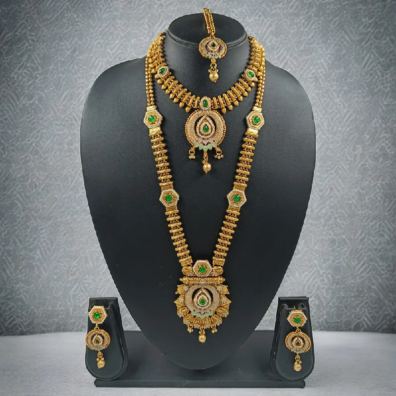 Modern Gold Necklace-Gehana Mahal Copper Gold Pota Stone Necklace Combo