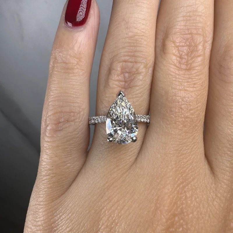 Statement Cocktail Ring-"Starry" 5 Carat Pear Shape Diamond Shoulder Engagement Ring