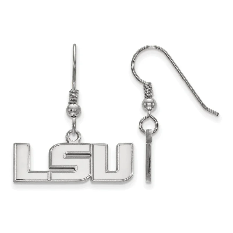 Oval Shaped Earrings-Sterling Silver Louisiana State University Small 'LSU' Dangle Earrings