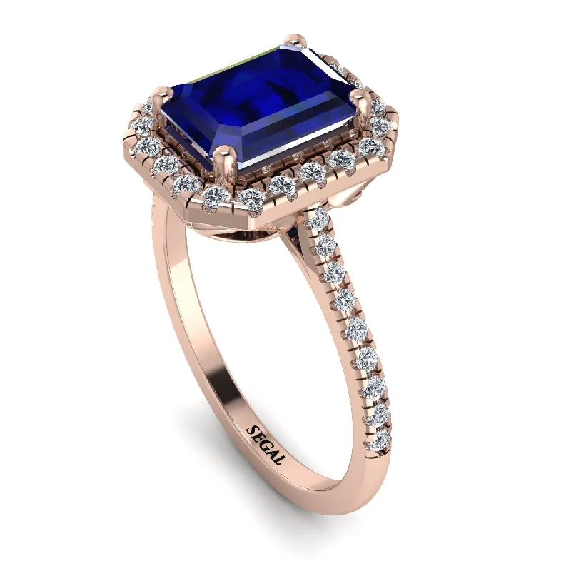 Wedding Set with Diamond Ring-Gorgeous Emerald Cut Sapphire Pave Engagement Ring With Hidden Stone - Veronica No. 14