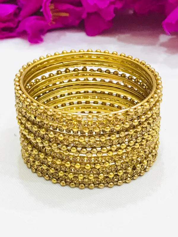 Floral Gold Bangles-Beautiful Gold Color Dot Designed Metal Bangles Set For Girls