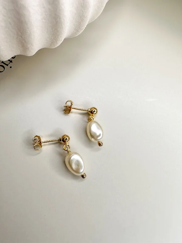 Hoop Earrings with Diamonds-Velani Jewelry Single Baroque Pearl Studs