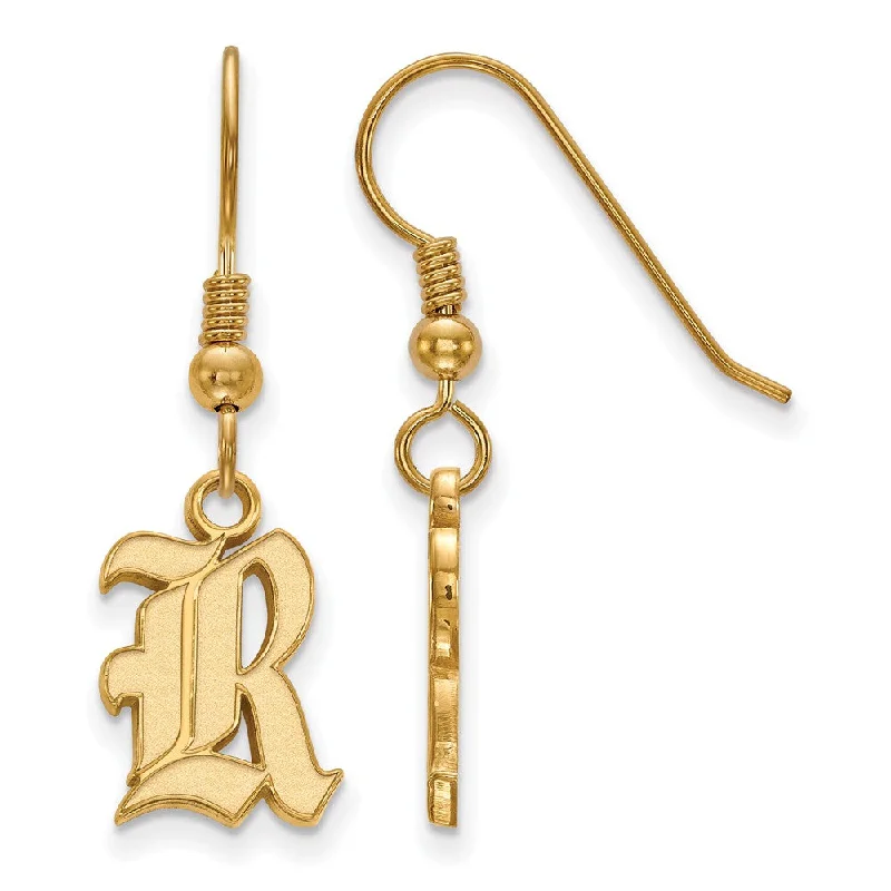 Rose Gold Chain Earrings-14k Gold Plated Silver Rice University Small Dangle Earrings