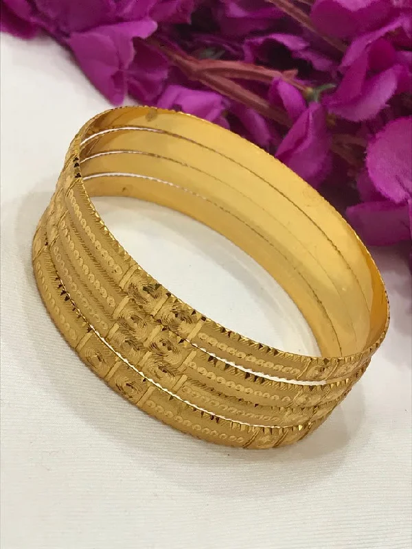 Simple Gold Bangles-Gorgeous Light Gold Plated Art Designed Bangles For Women