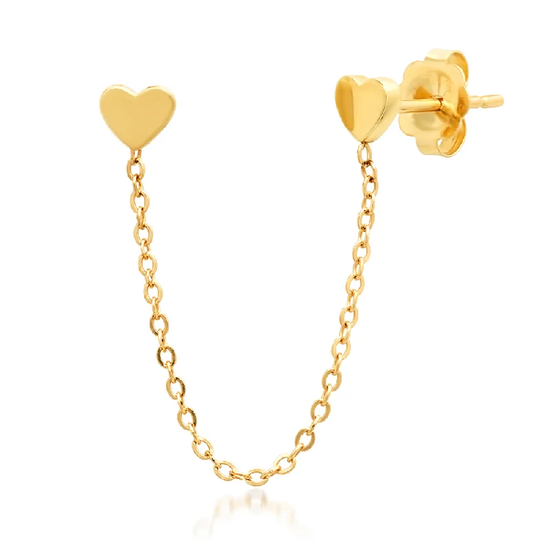 High-End Diamond Earrings-Double heart chain drop stud