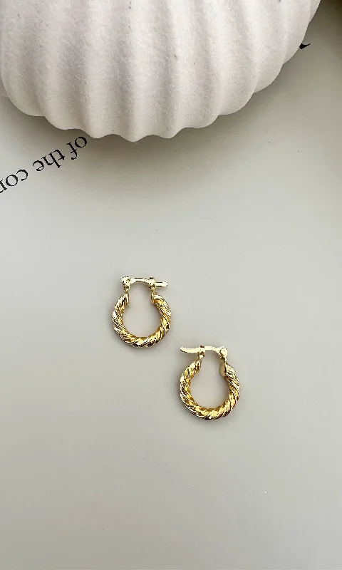 Vintage Gold Earrings-Velani Jewelry Twisted Hoop Earrings