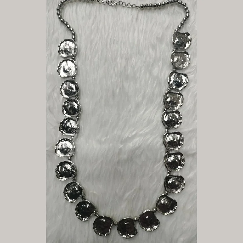 Classic Silver Necklace-Kumavat Jewels Oxidised Plated Long Necklace