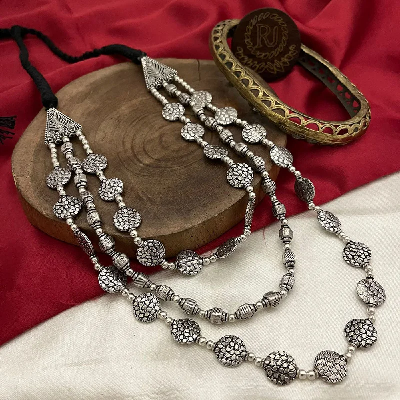 Elegant Pearl Necklace-FS Collection Oxidised Plated Pota Stone Long Necklace Set