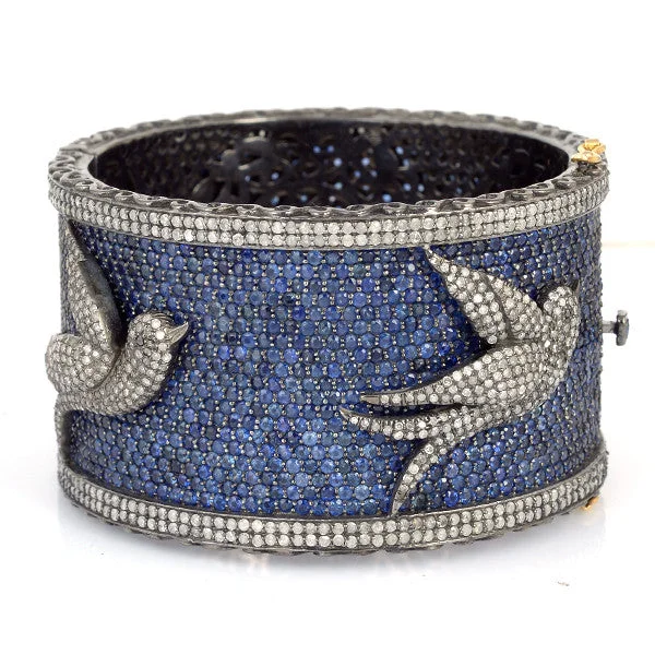 Fashionable Silver Bangles-Sapphire & Diamond Songbiird Bangle