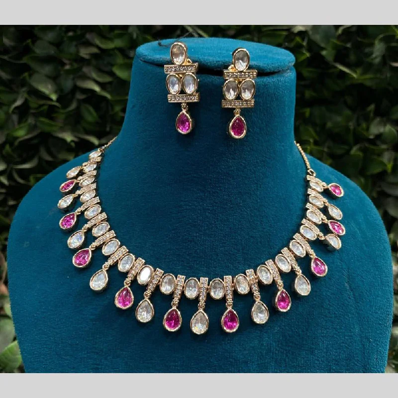 Statement Necklace for Weddings-Royal Kundan Jewellery Gold Plated Polki Kundan Necklace Set