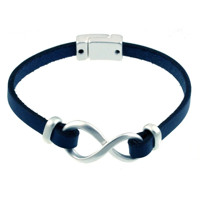 Personalized Leather Bracelets-Matte Silver Navy Infinity Bracelet