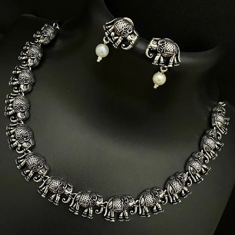 Classic Pearl Necklace-Manisha Jewellery Oxidised Plated Elephant Style Necklace Set