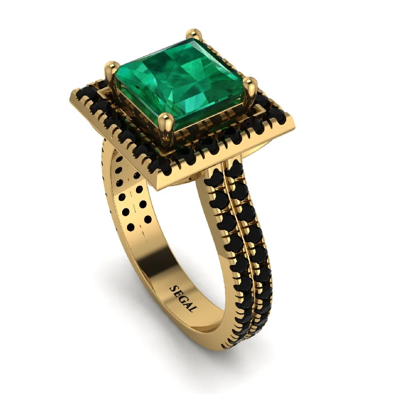 Adjustable Gold Ring-Gorgeous Princess Cut Emerald Pave Double Shank Engagement Ring With Hidden Stone - Margot No. 34