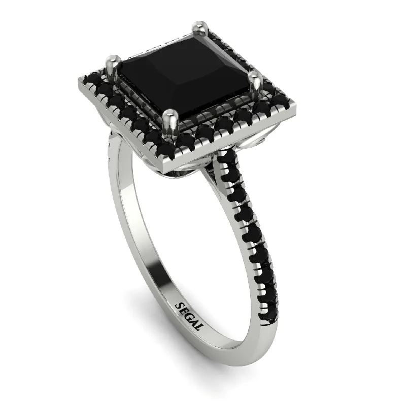 Custom Engagement Ring Set-Gorgeous Princess Cut Black Diamond Pave Engagement Ring With Hidden Stone - Margot No. 39