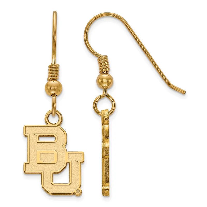 Beautiful Long Earrings-14k Gold Plated Silver Baylor University Small Dangle Earrings