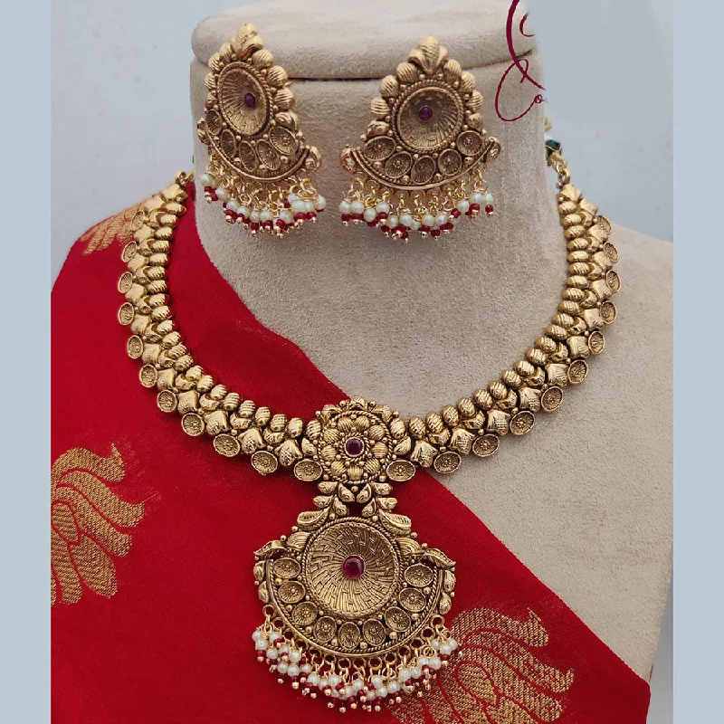 Elegant CZ Necklace-Jewel Addiction Copper Rajwadi Finish Pota Stone Necklace Set