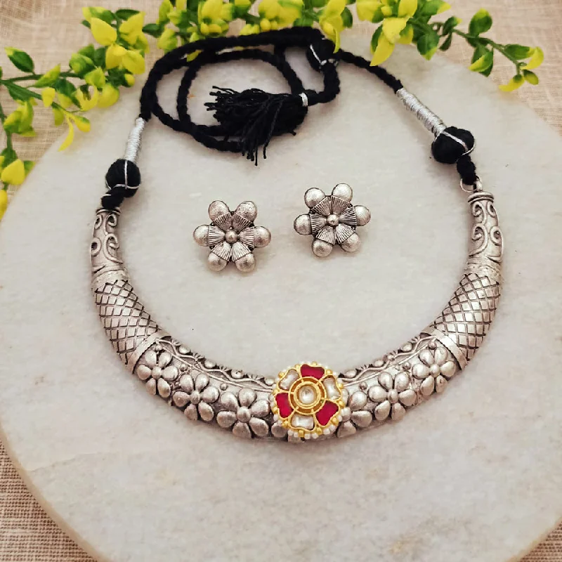 Rose Gold Heart Necklace-FS Collection Oxidised Plated Kundan Stone Pearls Necklace