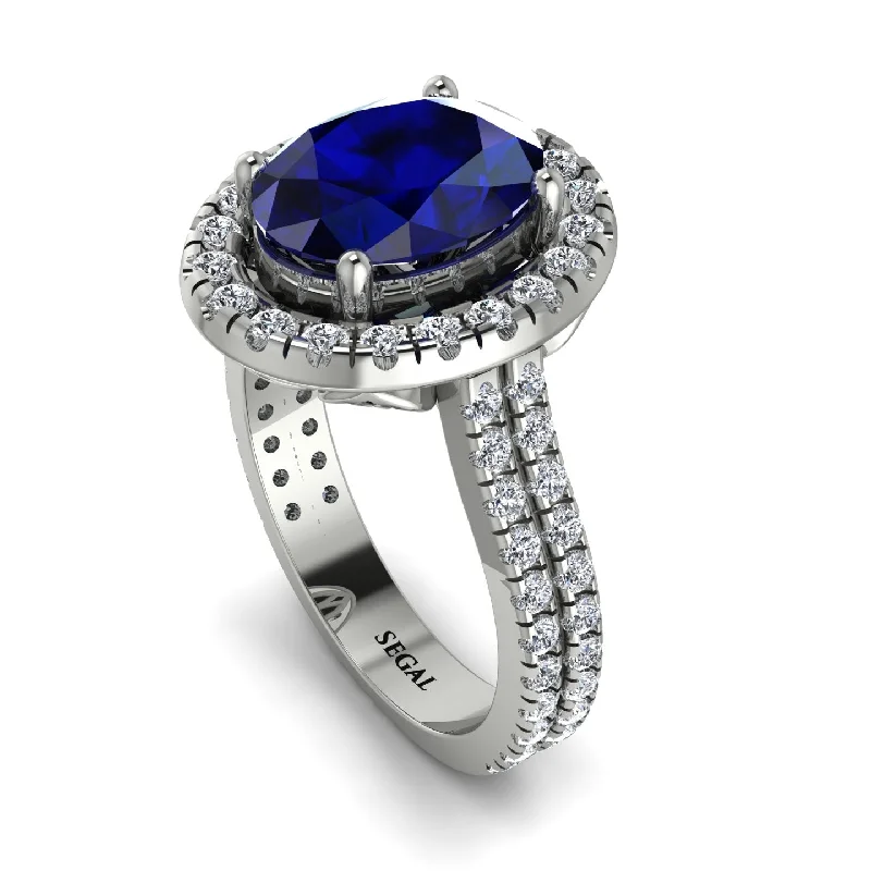 Rose Gold Stackable Ring-Gorgeous Oval Cut Sapphire Pave Double Shank Engagement Ring With Hidden Stone - Phoebe No. 15