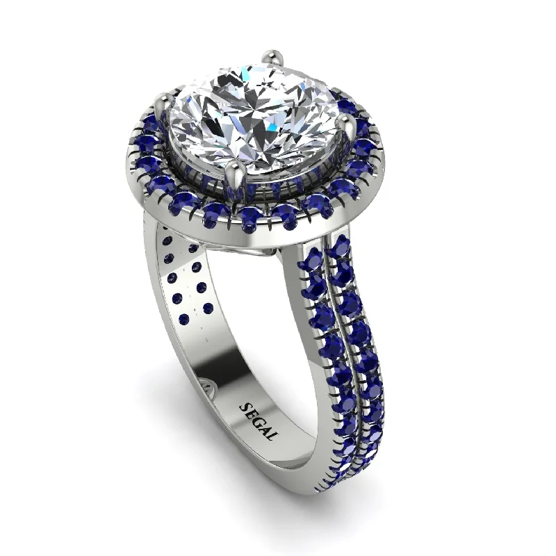 Custom Gemstone Ring-Gorgeous Round Cut Diamond Pave Double Shank Engagement Ring With Hidden Stone - Ellen No. 63