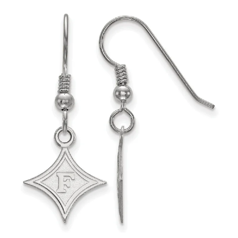 Stylish Silver Earrings-Sterling Silver Furman University Small Dangle Earrings