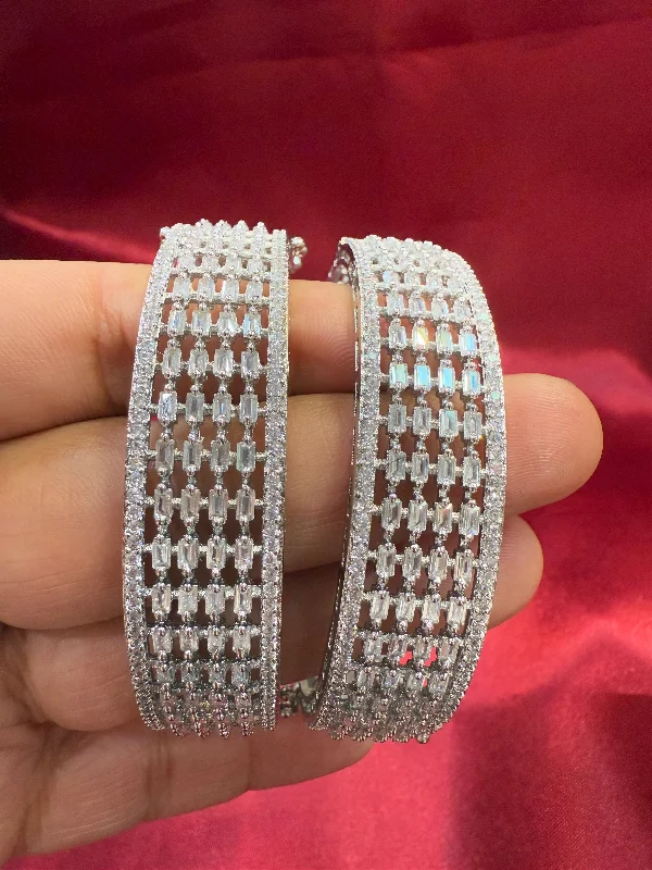 Fancy Silver Bangles Set-Beautiful White Color Design American Diamond Bangle Set