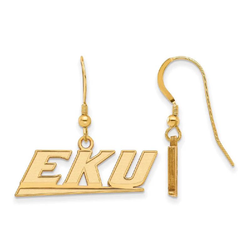 Vintage Pearl Drop Earrings-14k Gold Plated Silver Eastern Kentucky University Dangle Earring