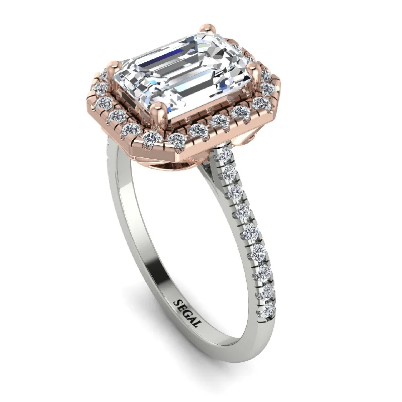 Black Sapphire Ring-Two Tones Gorgeous Emerald Cut Diamond Pave Engagement Ring With Hidden Stone - Veronica No. 78