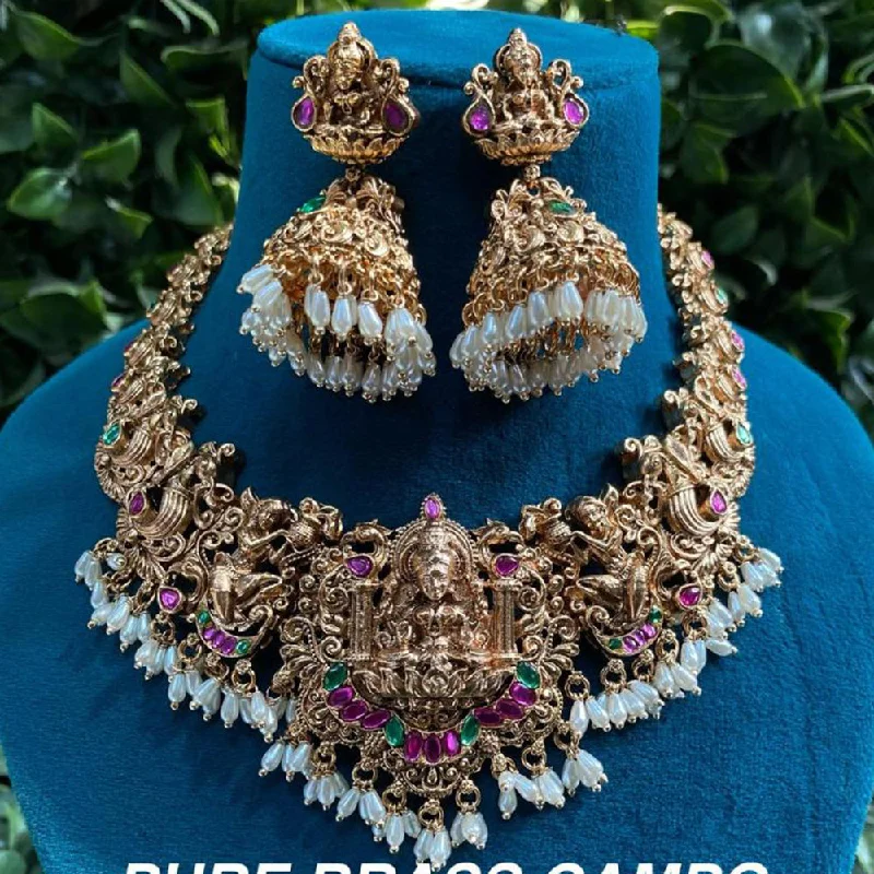 Luxury Sapphire Necklace-Royal Kundan Jewellery Gold Plated Pota Kundan Stone Temple Necklace Set