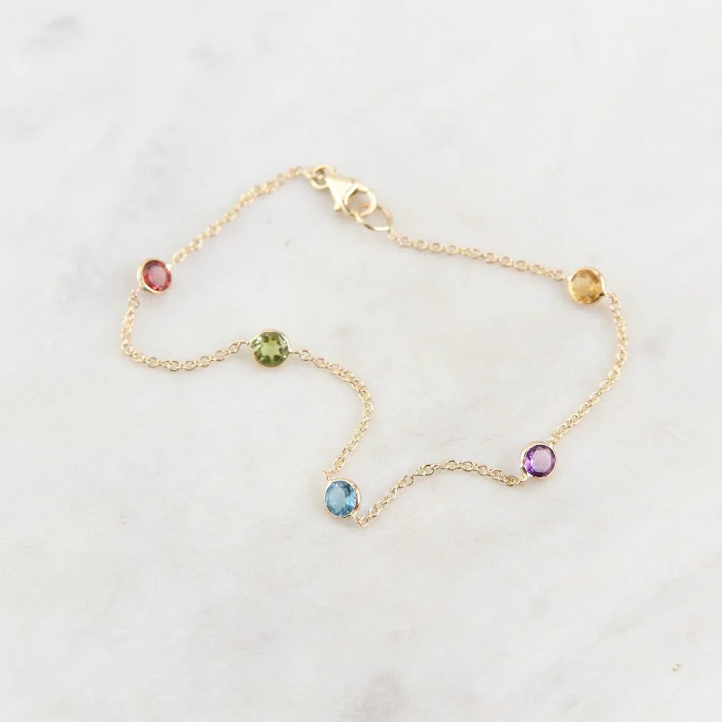 Chunky Gold Bracelets-14k Gold Multi-Stone Station Bracelet