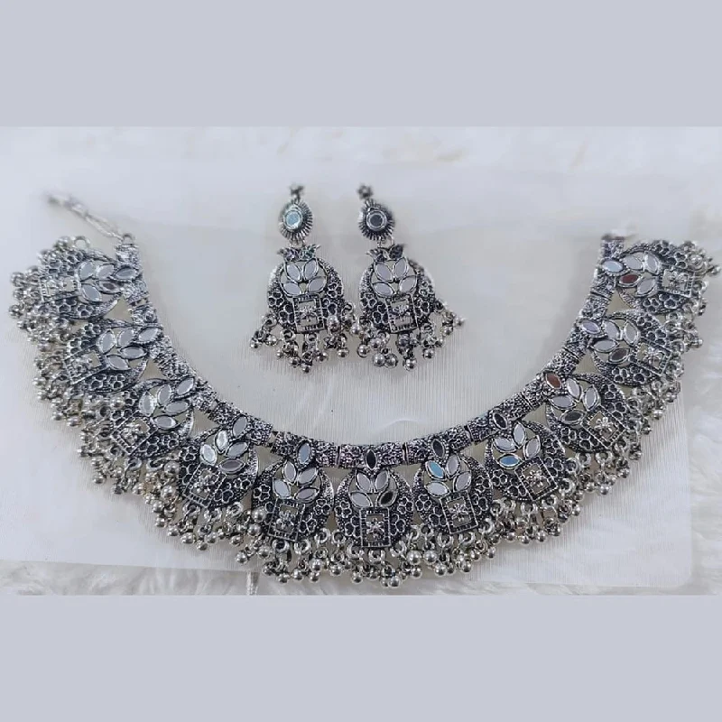 Simple Gemstone Necklace-Manisha Jewellery Oxidised Plated Mirror Choker Necklace Set